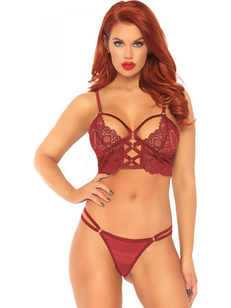 Leg Avenue Σετ Sexy Εσώρουχα See Through με Δαντέλα Μπορντό 714718540825