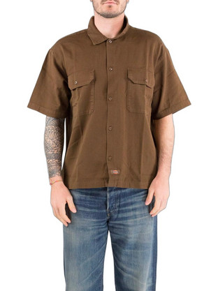 Dickies Ανδρικό Πουκάμισο Βαμβακερό Κοντομάνικο Κανονική Γραμμή Καφέ DK0A88N90TB