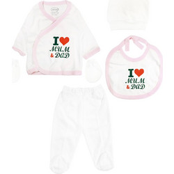 Misimosi Σετ Ρούχων για Νεογέννητο Κορίτσι Love Mum & Dad Λευκά Ροζ 5τμχ