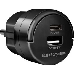 SAS GO MINI Φορτιστής χωρίς Καλώδιο με Θύρα USB-A & Θύρα USB-C 17W Quick Charge 3.0 & Power Delivery Black