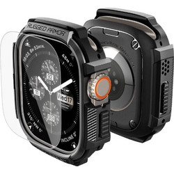 Spigen Rugged Armor Πλαστική Θήκη Tempered Glass για Apple Watch Ultra 49mm Μαύρη