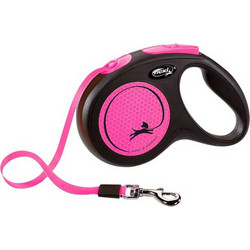 Flexi New Neon Πτυσσόμενο Λουρί Σκύλου έως 15kg 5m Μαύρο Ροζ