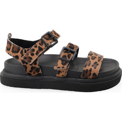 Seven Γυναικεία Σανδάλια Suede Καφέ Μαύρα W403R8012-J62