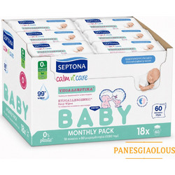 Septona Calm n' Care Hypoallergenic Μωρομάντηλα με Νερό Χωρίς Οινόπνευμα Άρωμα & Parabens 18x60τμχ