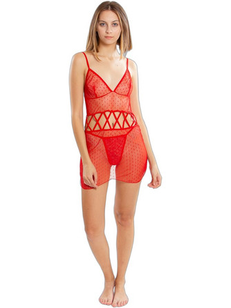 Moongirl Sexy Babydoll See Through με Δαντέλα Κόκκινο S3037