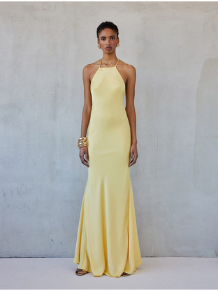 Mix & Match Natalie Maxi Καλοκαιρινό Φόρεμα για Γάμο / Βάπτιση Κίτρινο SS2618
