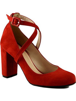 Smart Cronos Γόβες Suede με Χοντρό Ψηλό Τακούνι & Λουράκι Κόκκινες 6975-1871