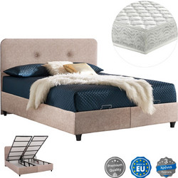 HomeMarkt Dolores Κρεβάτι Υπέρδιπλο Υφασμάτινο με Αποθηκευτικό Χώρο Στρώμα & Μηχανισμό Ανύψωσης 160x200cm HM21165