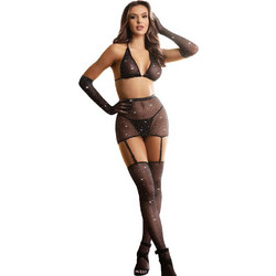 Subblime Sexy Two Piece Set Διχτυωτό με Ζαρτιέρες Μαύρο 952174