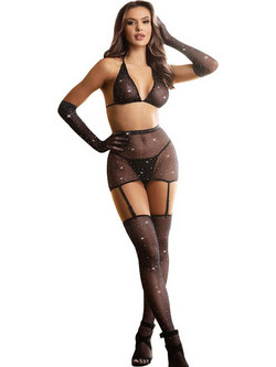 Subblime Sexy Two Piece Set Διχτυωτό με Ζαρτιέρες Μαύρο 952174