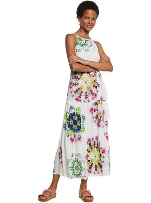 Desigual Midi Καλοκαιρινό Καθημερινό Φόρεμα Λευκό 1019821-31683