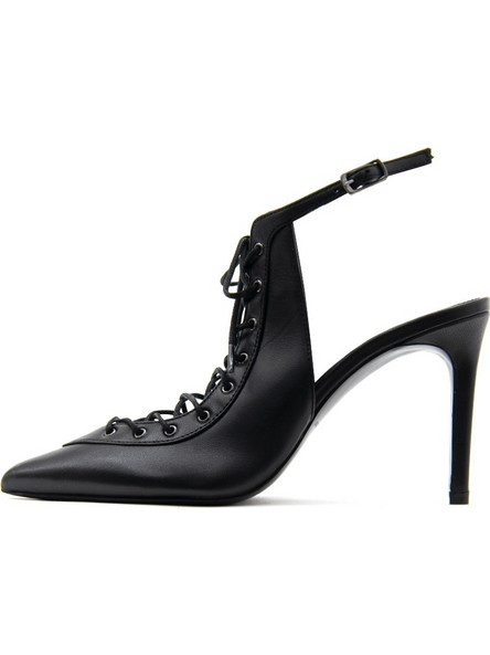 KALOGIROU Simon Γόβες Slingback Δερμάτινες με Τακούνι Στιλέτο Μαύρες