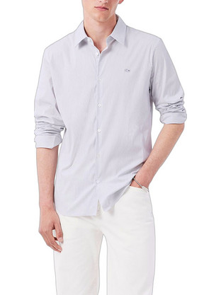 Lacoste Ανδρικό Πουκάμισο Βαμβακερό Ριγέ Μακρυμάνικο Κανονική Γραμμή Γαλάζιο 3CH8793-522