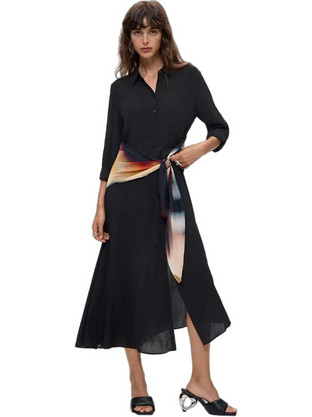 Desigual Midi Καθημερινό Φόρεμα Σεμιζιέ Μεταξωτό Μαύρο 26WWVW23-2000