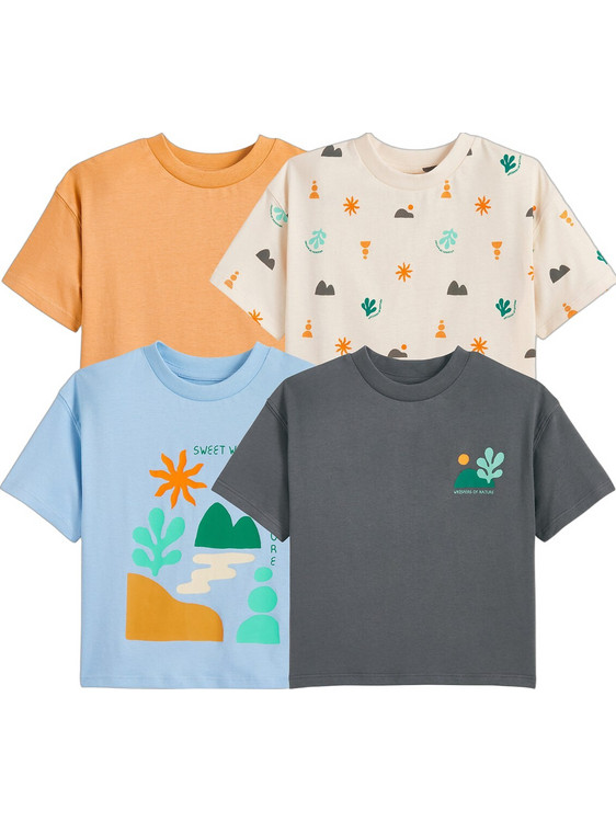 La Redoute Σετ Παιδικά T-Shirt Κοντομάνικα Μπεζ Πορτοκαλί Γαλάζιο Ανθρακί 351279838