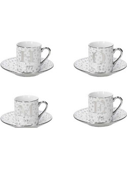 Tognana Natale Home Σετ Φλιτζάνια Espresso & Ελληνικού Καφέ Πορσελάνης Λευκά Ασημί 70ml 4τμχ 5685430