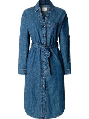 Pepe Jeans Angie Midi Καθημερινό Φόρεμα Σεμιζιέ Τζιν Μπλε PL95378664C3-000