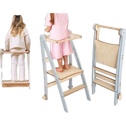 Goodevas Kids Helper Αναδιπλούμενος Πύργος Εκμάθησης Ξύλινος Γκρι