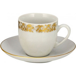 WM Collection Σετ Φλιτζάνια Espresso & Ελληνικού Καφέ Πορσελάνης Λευκά Χρυσά 100ml 6τμχ N70053