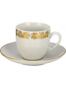 WM Collection Σετ Φλιτζάνια Espresso & Ελληνικού Καφέ Πορσελάνης Λευκά Χρυσά 100ml 6τμχ N70053