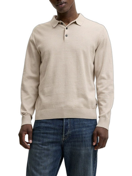 Jack & Jones Ανδρική Μπλούζα Polo Μακρυμάνικη Μπεζ 12298384