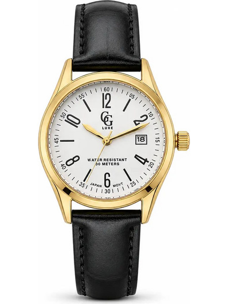 GG Luxe The Timeless Γυναικείο Ρολόι με Μαύρο Δερμάτινο Λουράκι & Χρυσό Λευκό Καντράν