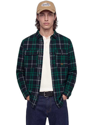 Jack & Jones Ανδρικό Πουκάμισο Βαμβακερό Καρό Μακρυμάνικο Κανονική Γραμμή Overshirt Navy Μπλε 12301357