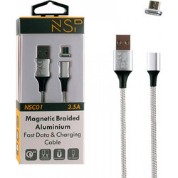 NSP ΚΑΛΩΔΙΟ MICRO USB ΦΟΡΤΙΣΗΣ-DATA MAGNETIC BRAIDED NSC01 3.5A QC 2.0 1m SILVER