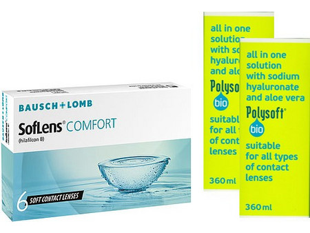 Bausch & Lomb Soflens Comfort Μηνιαίοι Φακοί Επαφής Υδρογέλης 6τμχ + 1 Υγρό Polysoft 360ml