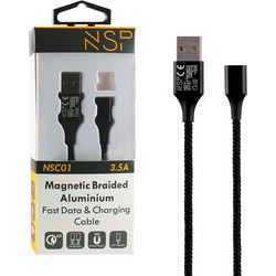 NSP ΚΑΛΩΔΙΟ USB-A ΦΟΡΤΙΣΗΣ-DATA MAGNETIC BRAIDED NSC01 3.5A QC 2.0 1m BLACK NSP