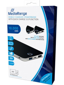 MediaRange MR753 Power Bank 10000mAh με 2 Θύρες USB-A & Θύρα USB-C Power Delivery Black