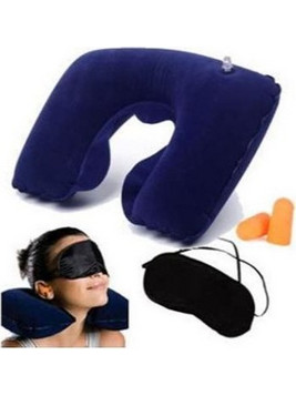 Μάσκα Ύπνου Με Ωτοασπίδες Και Μαξιλάρι Αυχένα Σετ 3 Σε 1 TRAVEL SELECTION, σε μπλε χρώμα