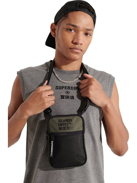 Superdry D1 Sport Pouch Ανδρική Τσάντα Ώμου / Χιαστί Μαύρη Πράσινη M9110006A-BC3