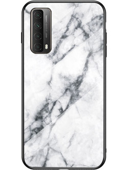 Θήκη Huawei P Smart (2021) OEM σχέδιο Marble με Πλάτη Tempered Glass TPU λευκό