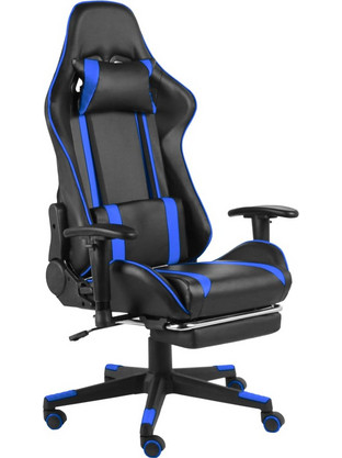 vidaXL Καρέκλα Gaming Δερματίνης με Ρυθμιζόμενα Μπράτσα και Υποπόδιο Μαύρη Μπλε 20485