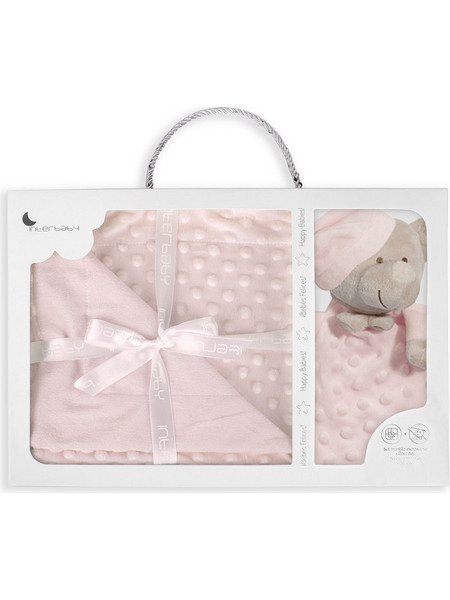 Interbaby Bear Κουβέρτα Αγκαλιάς Βελουτέ 80x110 + Πανάκι Παρηγοριάς Ροζ
