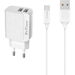 Detech Φορτιστής με Καλώδιο Micro USB με 2 Θύρες USB-A White DE-09M