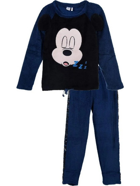 Disney Mickey Σετ Γυναικείες Πιτζάμες Χειμωνιάτικες Fleece Μπλε