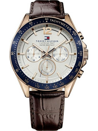 Tommy Hilfiger Ανδρικό Ρολόι Χρονογράφος με Καφέ Δερμάτινο Λουράκι 1791118