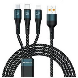 USB Καλώδιο Γρήγορης Φόρτισης 120W 3 Σε 1 Μαύρο 120cm