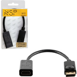 NSP N12 CABLE ADAPTER DISPLAY PORT V1.2 TO HDMI 4K/60HZ V2.0 0,23m BLACK NSP