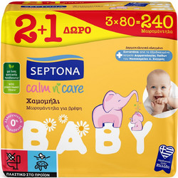 Septona Calm n' Care Μωρομάντηλα Χωρίς Οινόπνευμα & Parabens με Χαμομήλι 3x80τμχ