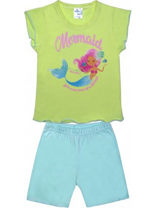 Pretty Baby Mermaid Παιδική Πιτζάμα Βαμβακερή Καλοκαιρινή Γαλάζια Lime 65529