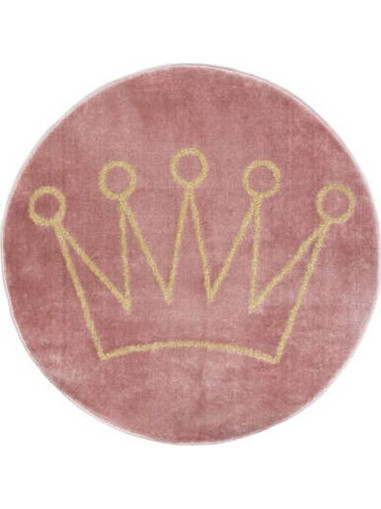 Παιδικό Στρογγυλό Χαλί Σαλονιού Δωματίου σε Ροζ Χρώμα με σχέδιο Κορώνας, 78x78x1.5 cm - Aria Trade
