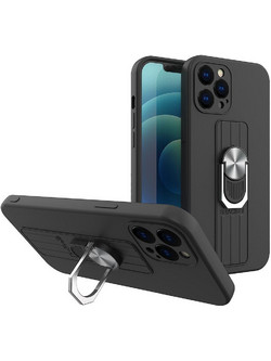 Ring Case silicone case with finger grip and stand for Xiaomi Redmi 10 black