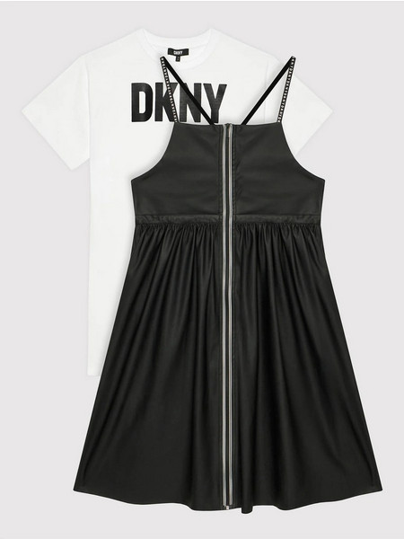 DKNY Παιδικό Φόρεμα Δερματίνη Μαύρο Λευκό D32845-09B