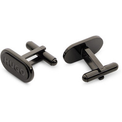 HUGO MEN E-CLASSIC OVAL CUFFLINKS WITH ENGRAVED LOGO BLACK