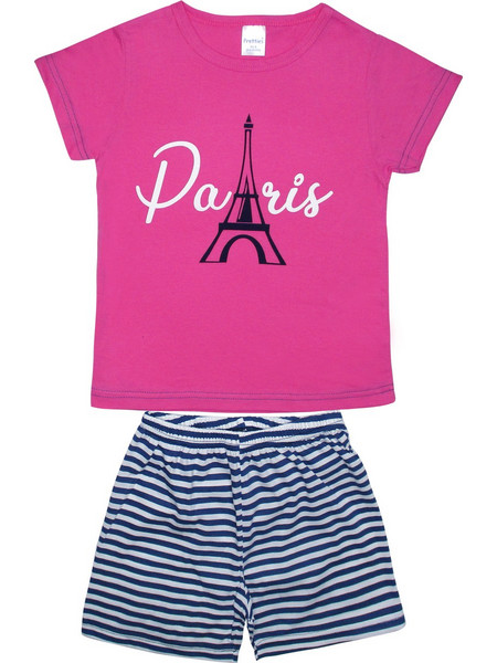 Pretty Baby Paris Παιδική Πιτζάμα Βαμβακερή Καλοκαιρινή Navy Μπλε Φούξια 63132-472