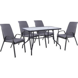 HomeMarkt Σετ Τραπεζαρία Κήπου Αλουμίνιο 5τμχ Γκρι HM10566.01