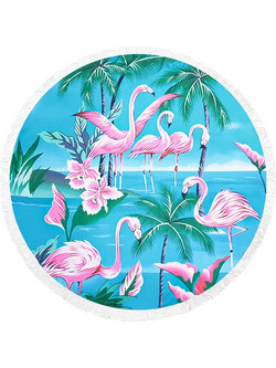 Morseto Flamingo Στρογγυλή Πετσέτα Θαλάσσης Microfiber Γαλάζια 150cm M-001